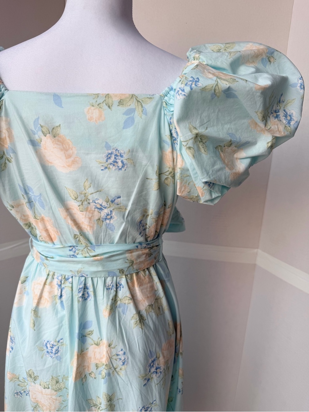 Love Shack Fancy Target collab Blue Floral Puff-Sleeve Maxi Dress - Picture 7 of 12